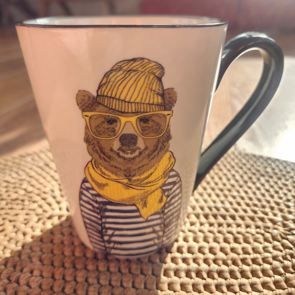 Signature houseware hipster bear in‎ scarf animal coffee tea ceramic mug 16oz